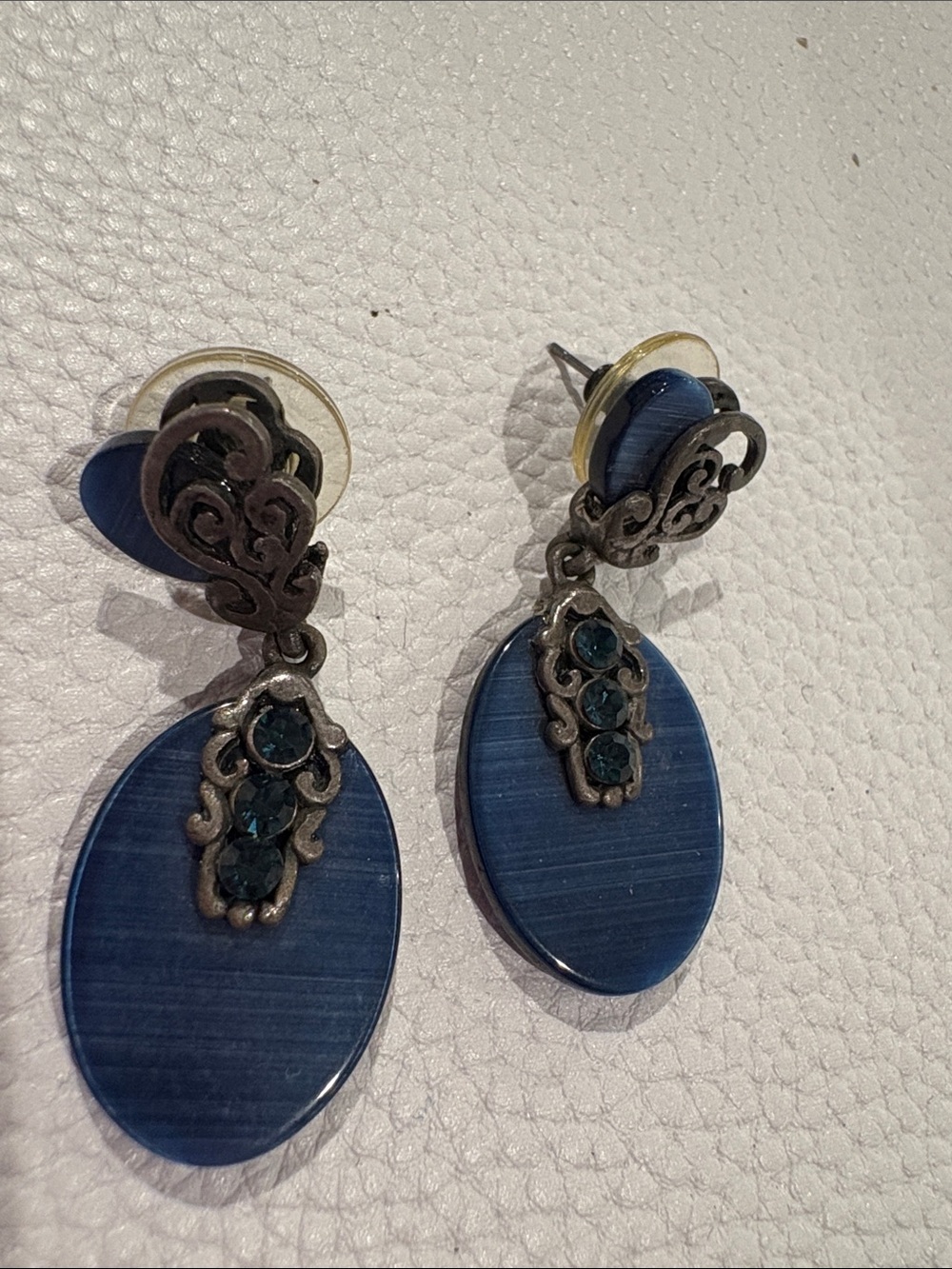 Vintage-Inspired Acrylic Blue Drop Earrings with Ornate Filigree